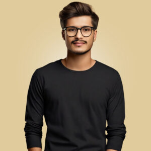 Full Sleeve Round Neck Male T-Shirt - Black