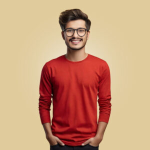 Red Full Sleeve Male Round Neck T-Shirt